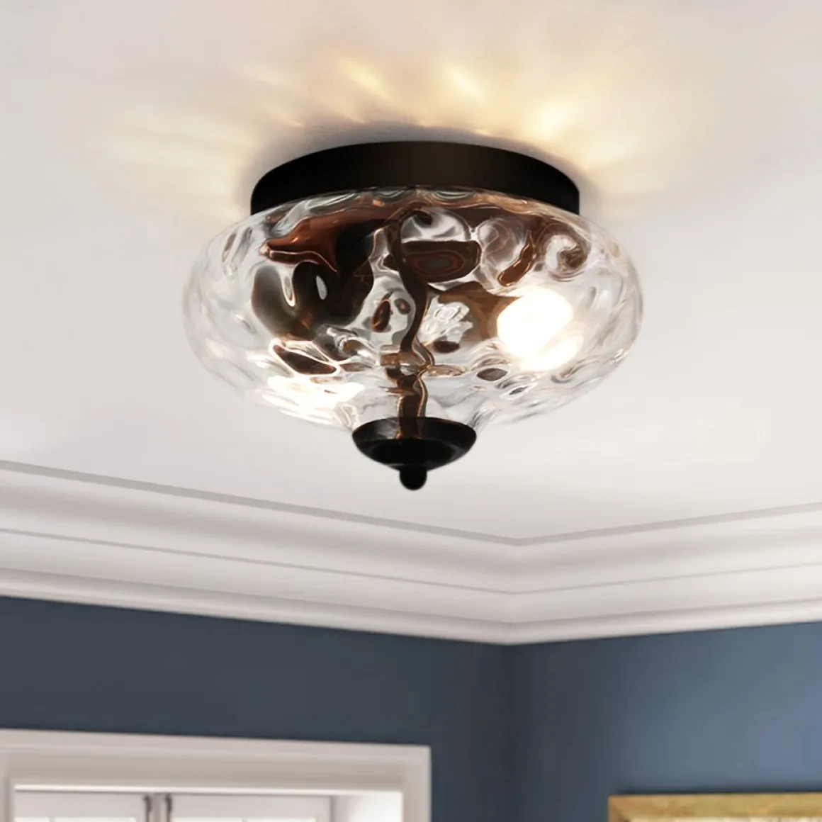 2-light Industrial Glass Flush Mount Light
