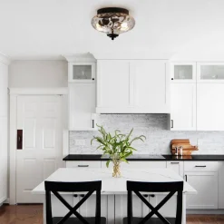 2-light Industrial Glass Flush Mount Light
