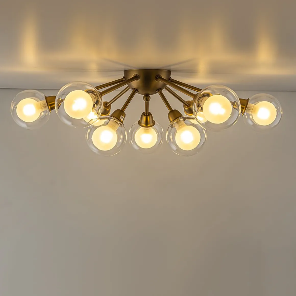 9-Light Layered Glass Bubble Sputnik Semi Flush Chandelier