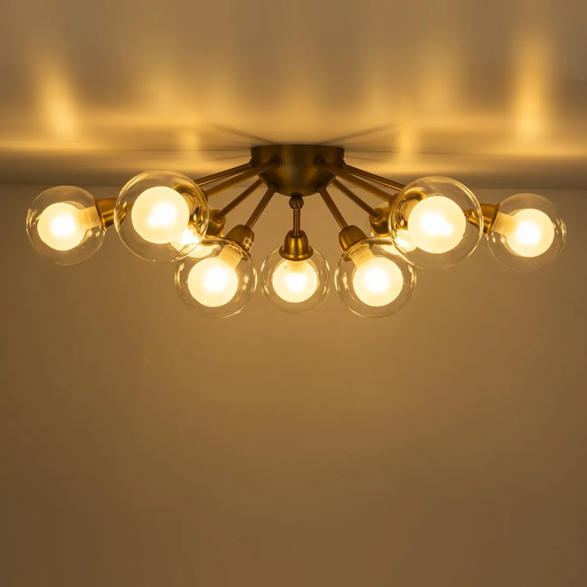9-Light Layered Glass Bubble Sputnik Semi Flush Chandelier