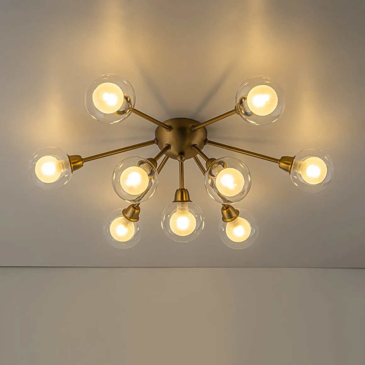 9-Light Layered Glass Bubble Sputnik Semi Flush Chandelier