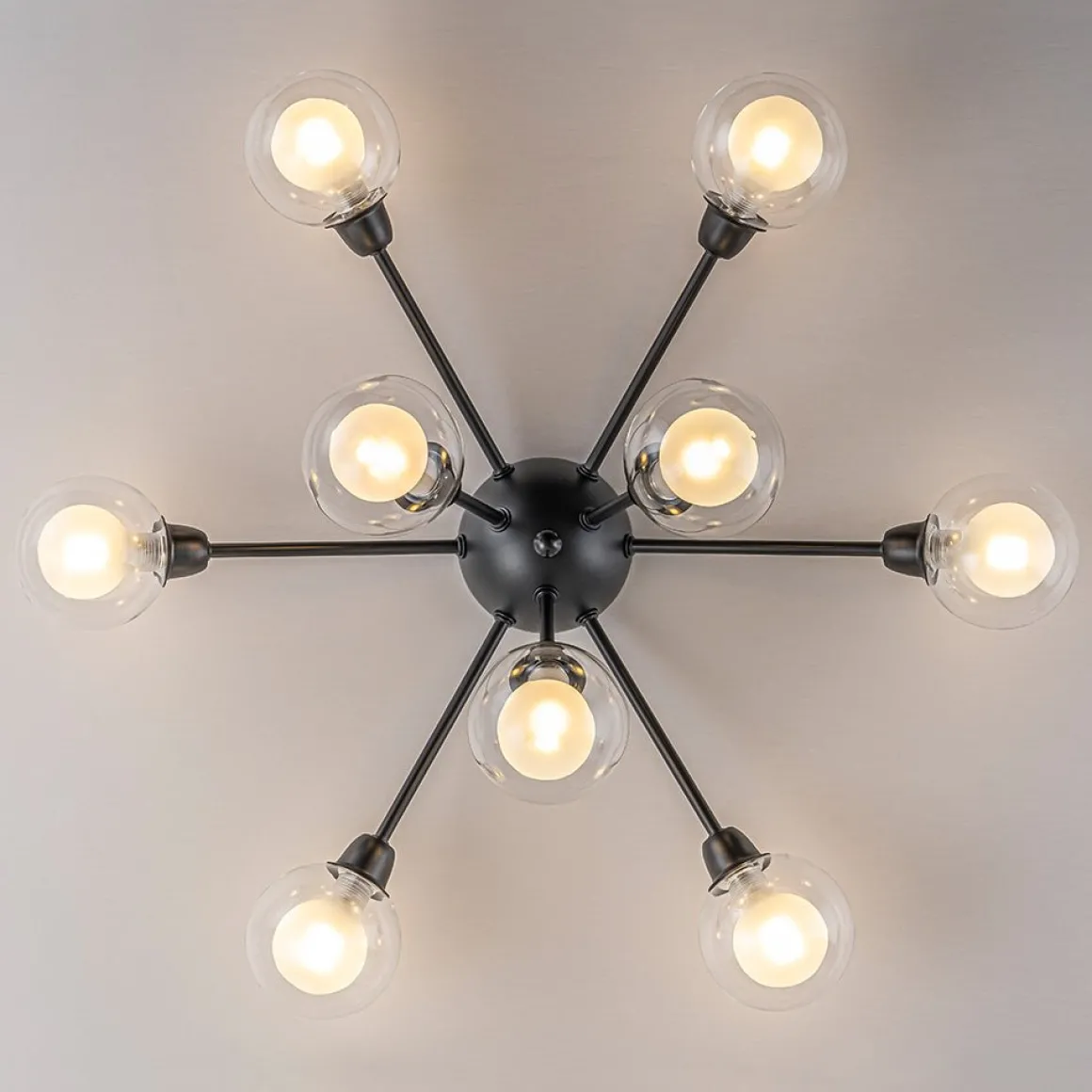 9-Light Layered Glass Bubble Sputnik Semi Flush Chandelier