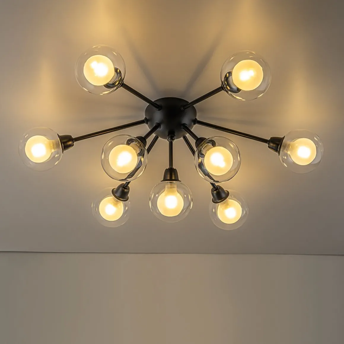 9-Light Layered Glass Bubble Sputnik Semi Flush Chandelier