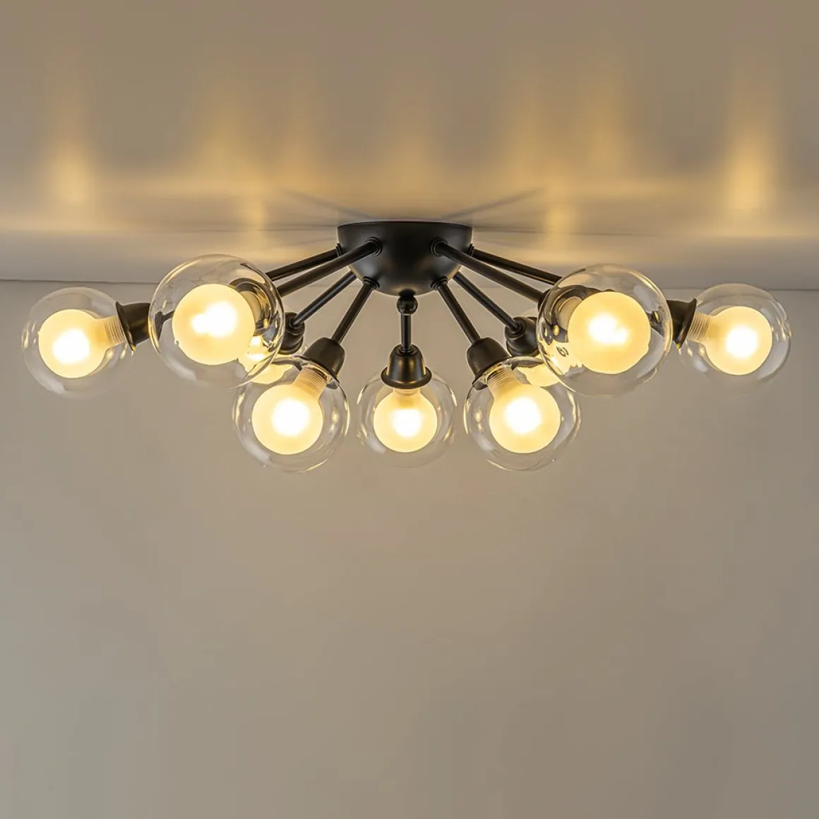 9-Light Layered Glass Bubble Sputnik Semi Flush Chandelier