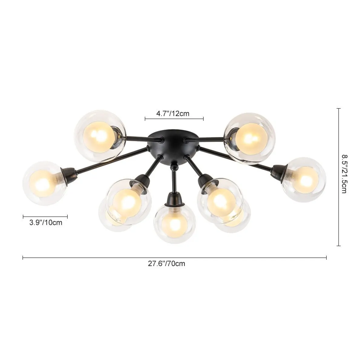 9-Light Layered Glass Bubble Sputnik Semi Flush Chandelier