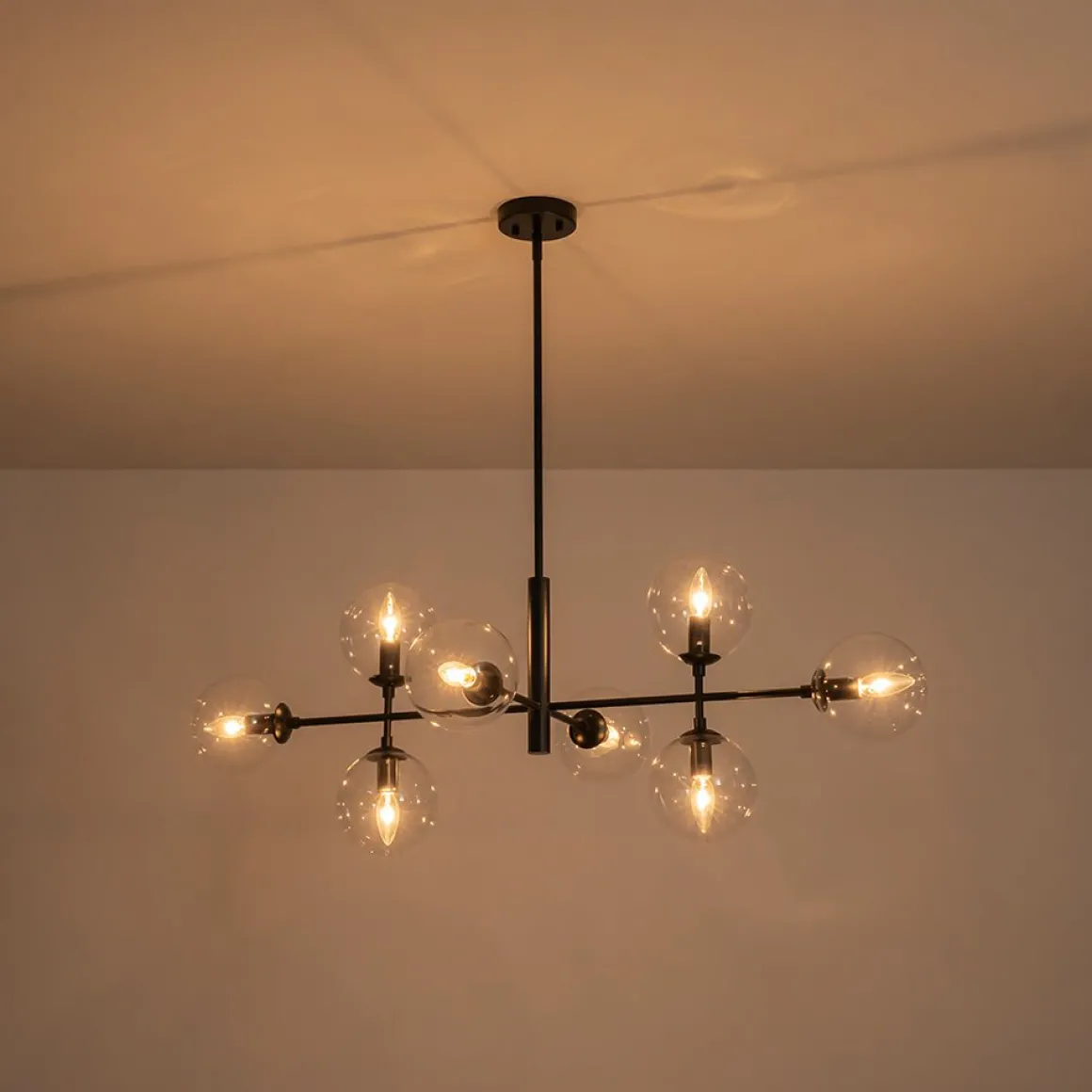 8-Light Linear Sputnik Clear Glass Bubble Chandelier
