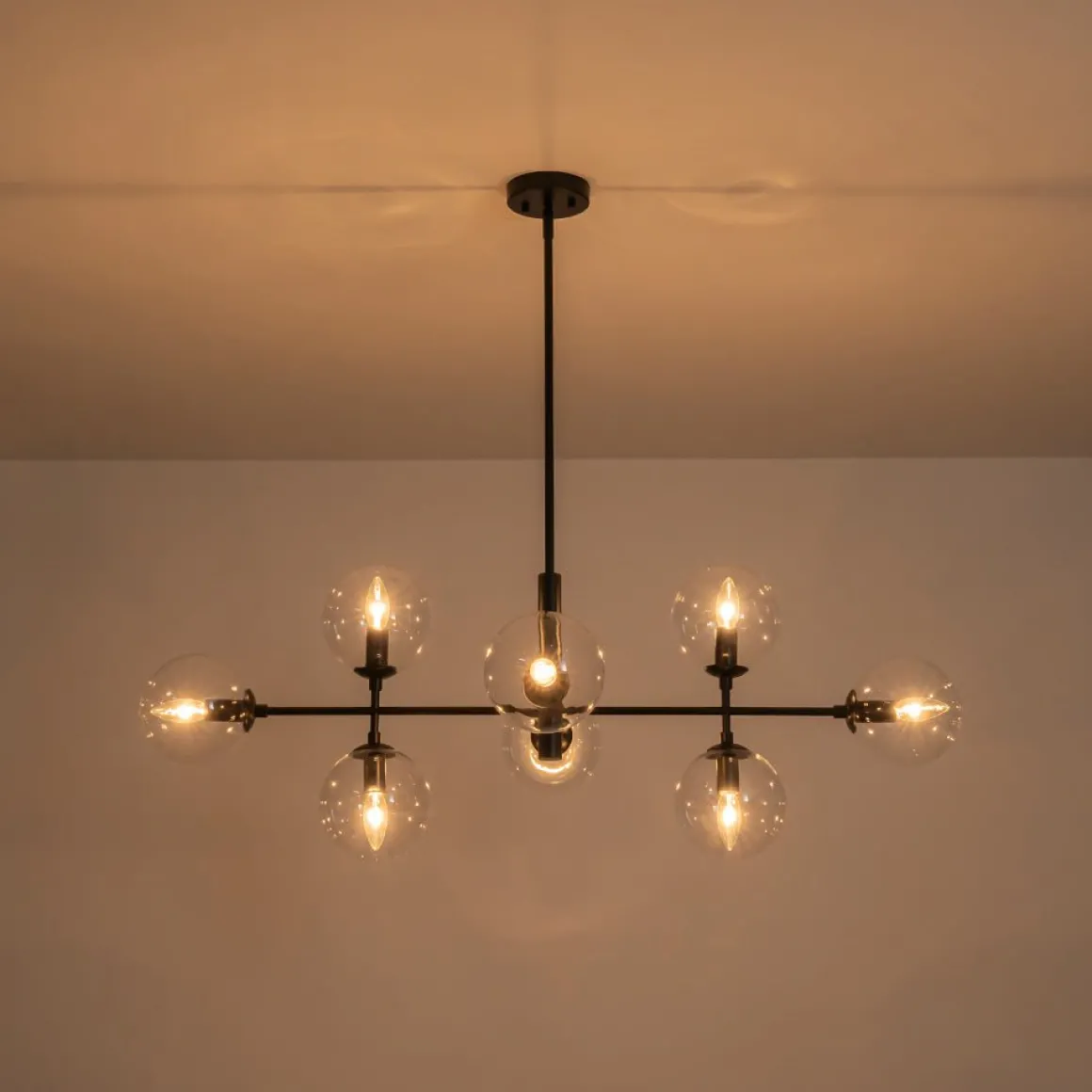 8-Light Linear Sputnik Clear Glass Bubble Chandelier