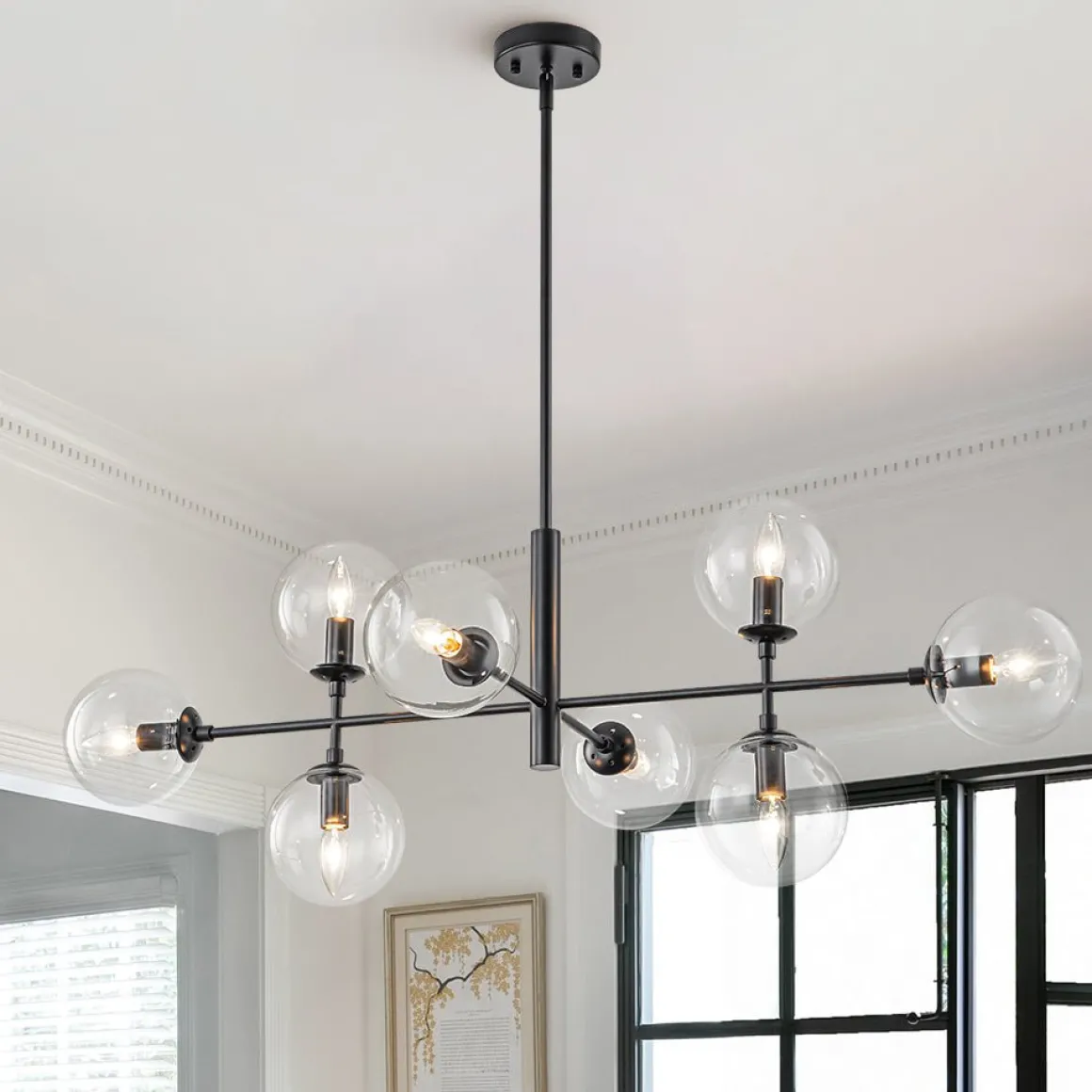 8-Light Linear Sputnik Clear Glass Bubble Chandelier