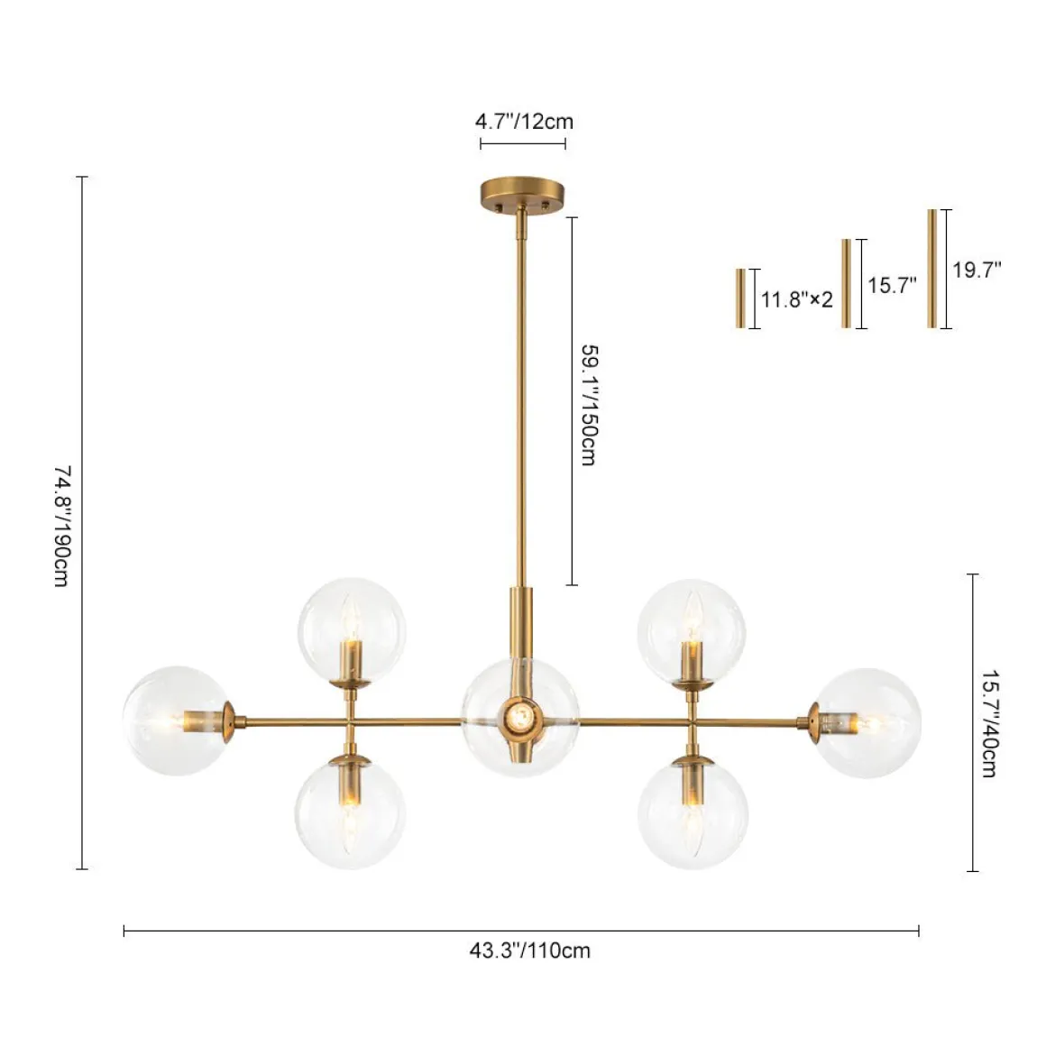 8-Light Linear Sputnik Clear Glass Bubble Chandelier
