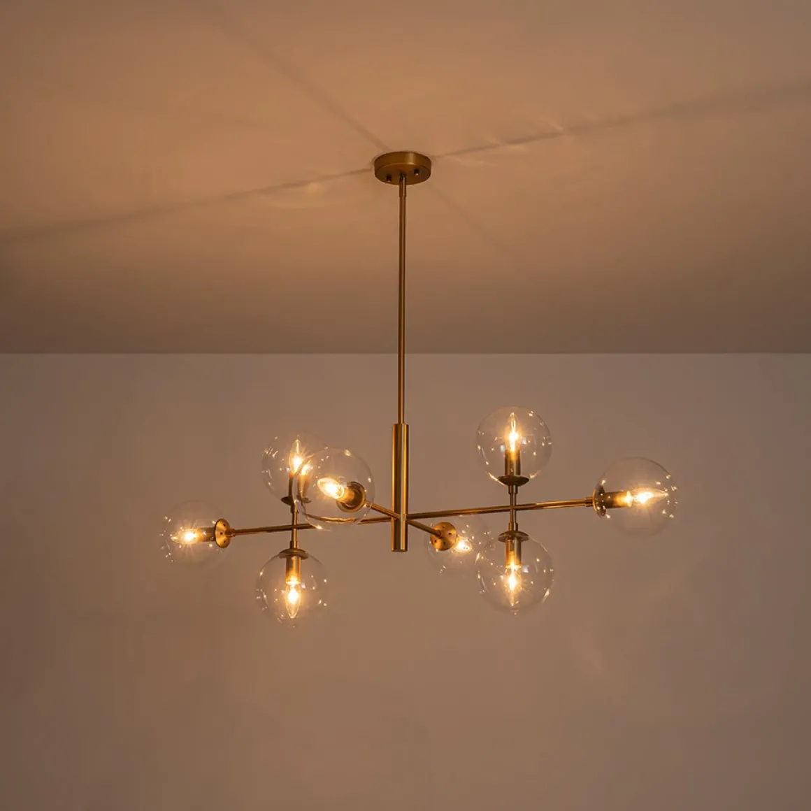 8-Light Linear Sputnik Clear Glass Bubble Chandelier