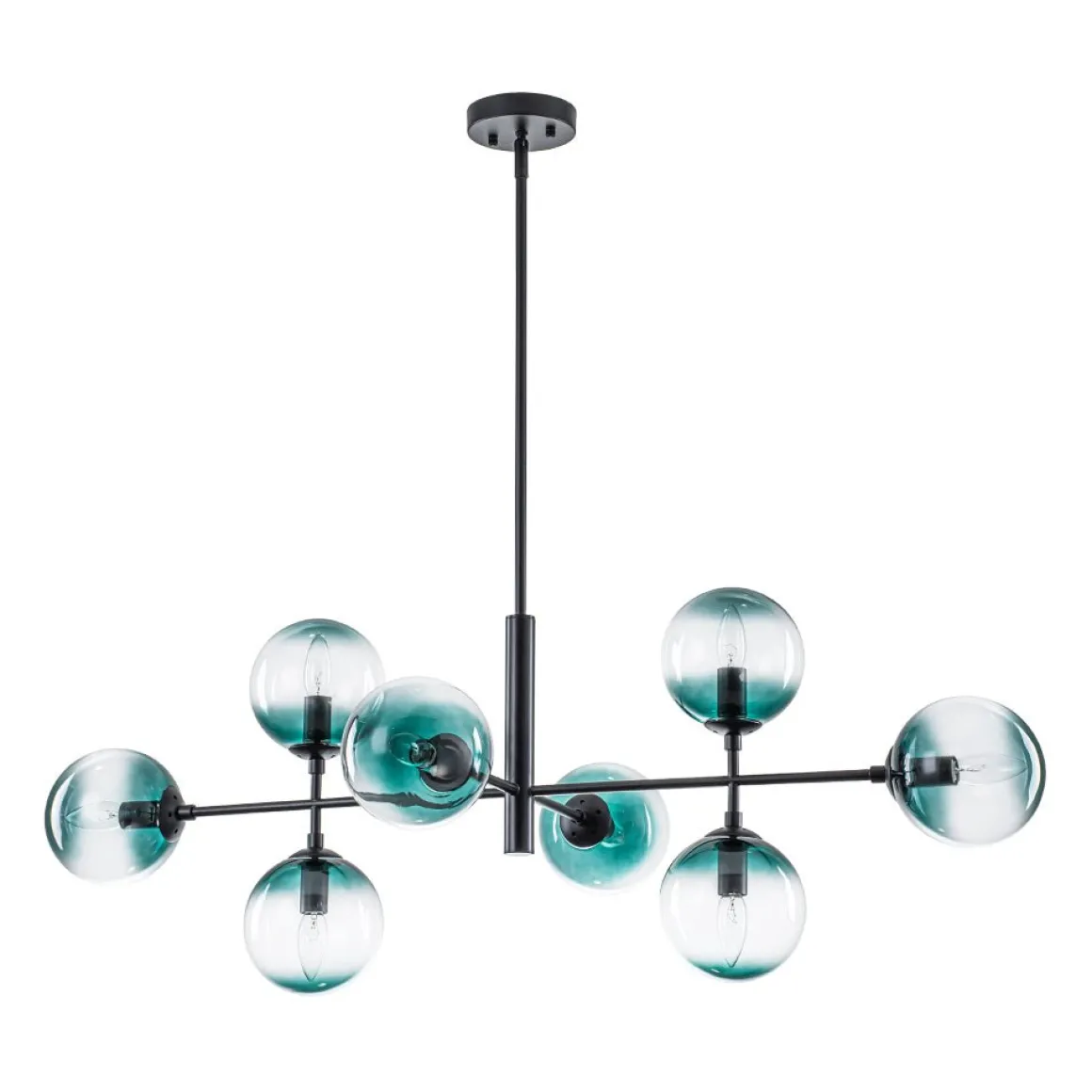 8-Light Linear Sputnik Tinted Blue Glass Bubble Chandelier