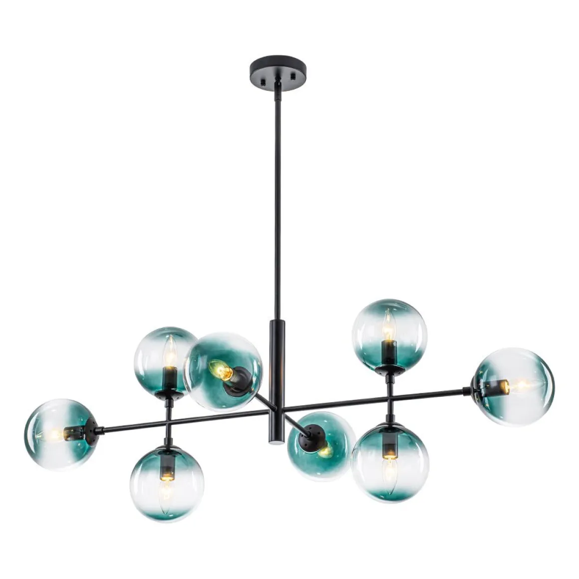 8-Light Linear Sputnik Tinted Blue Glass Bubble Chandelier