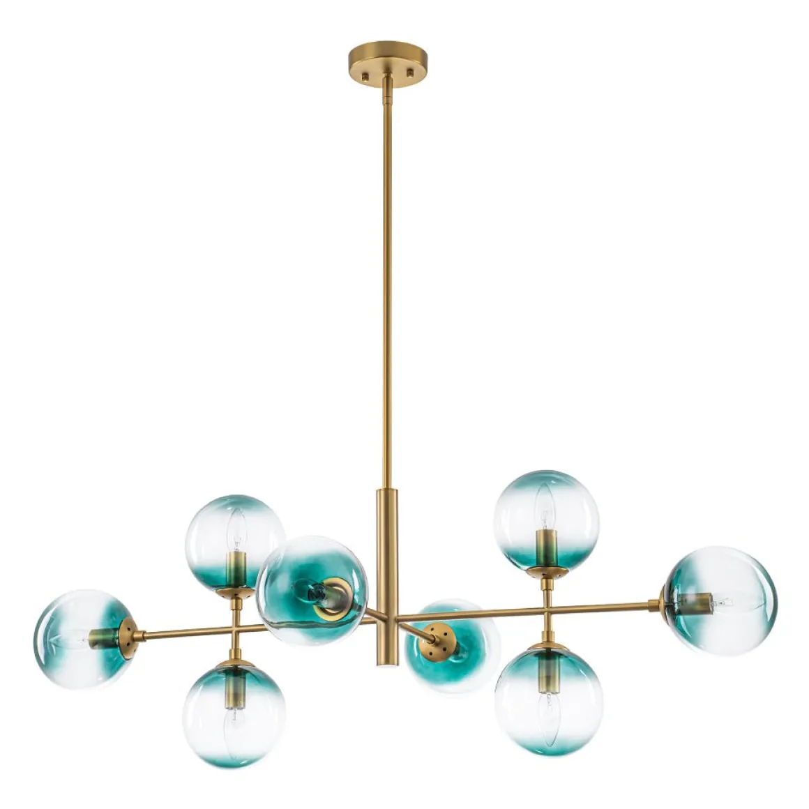 8-Light Linear Sputnik Tinted Blue Glass Bubble Chandelier