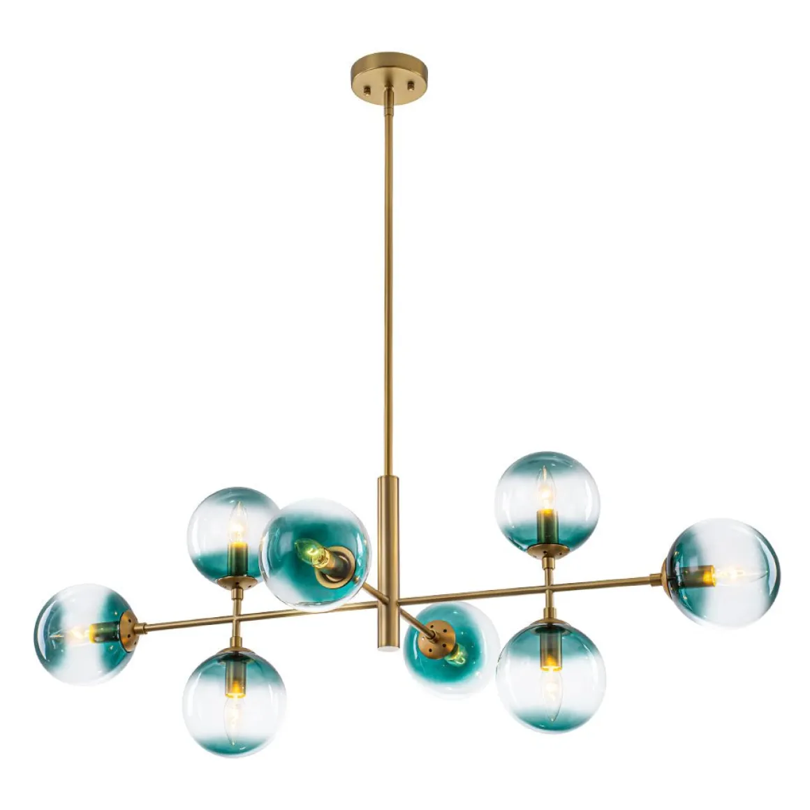 8-Light Linear Sputnik Tinted Blue Glass Bubble Chandelier