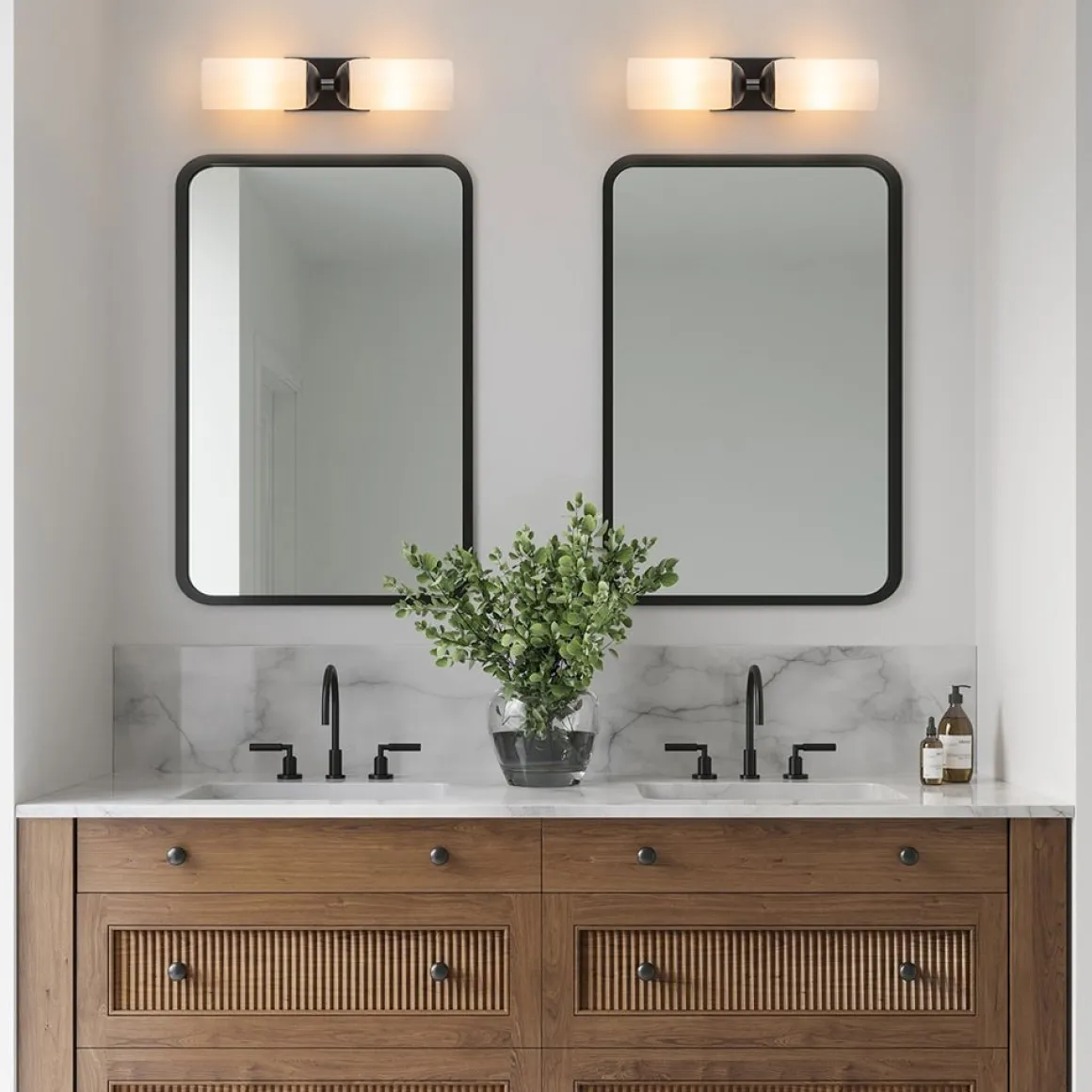 2-Light Milky White Glass Cylinder Vanity Wall Sconce