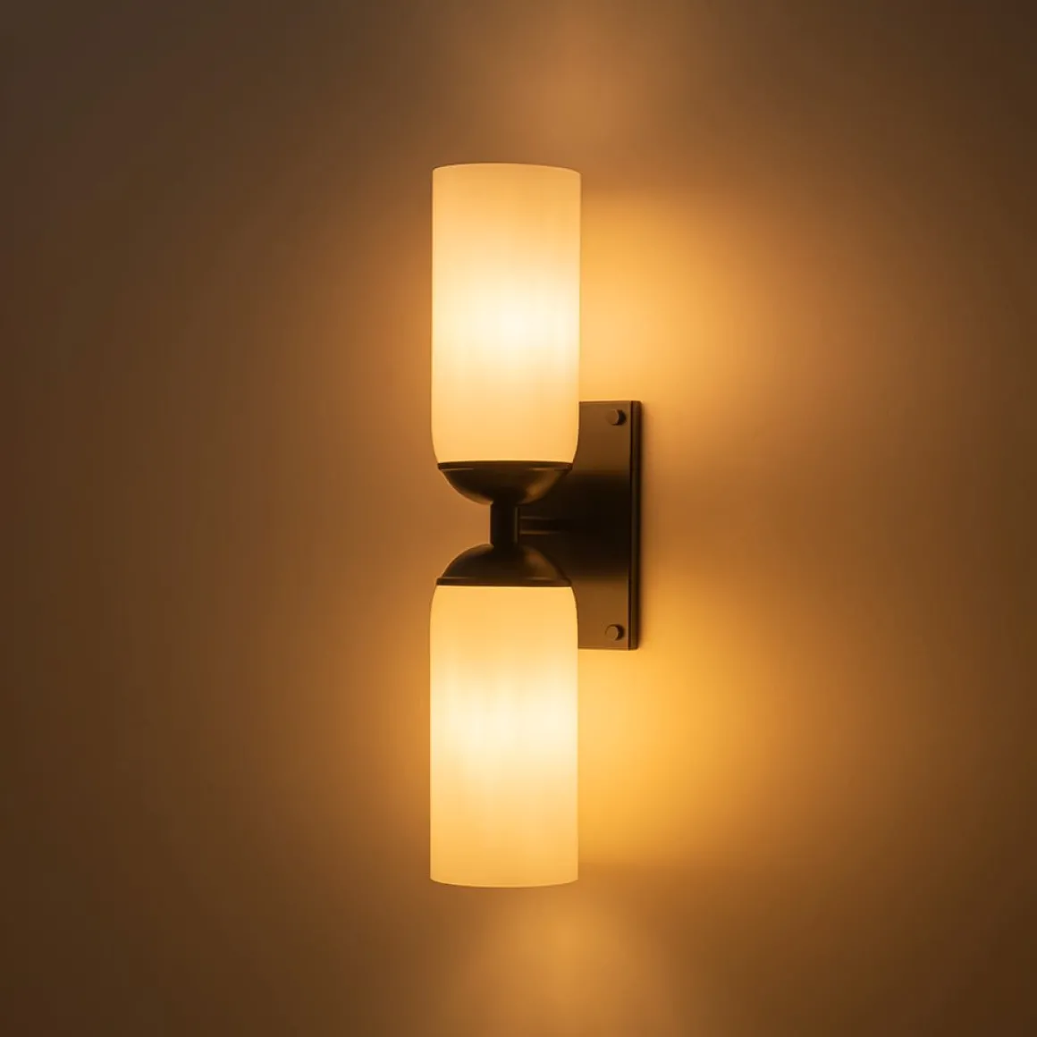 2-Light Milky White Glass Cylinder Vanity Wall Sconce