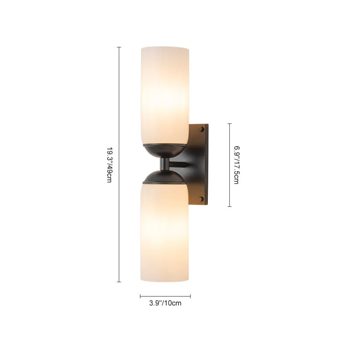 2-Light Milky White Glass Cylinder Vanity Wall Sconce