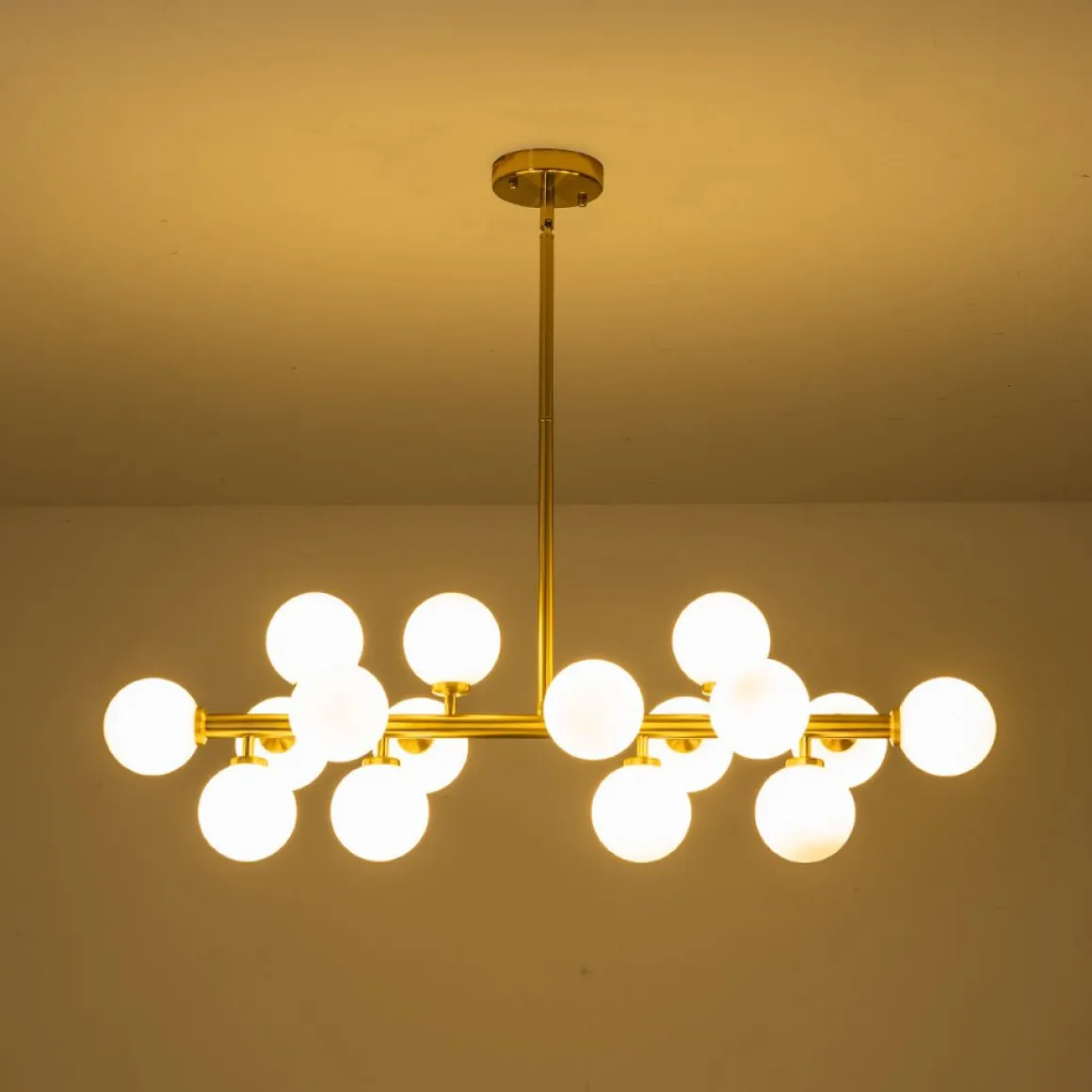 16-Light Milky White Glass Globe Linear Sputnik Chandelier