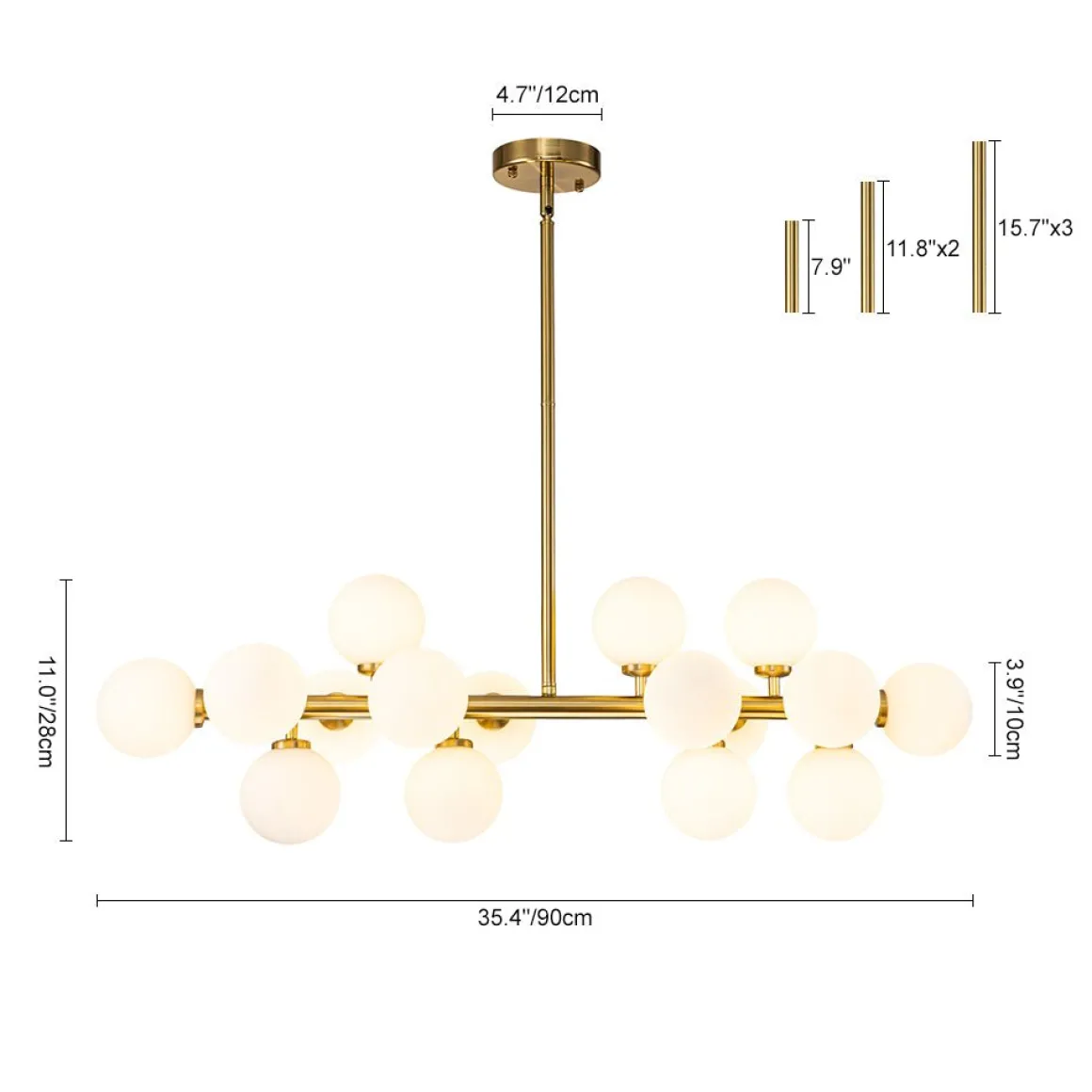 16-Light Milky White Glass Globe Linear Sputnik Chandelier