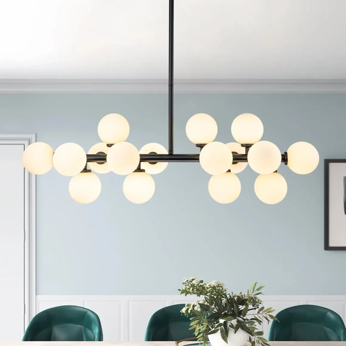 16-Light Milky White Glass Globe Linear Sputnik Chandelier