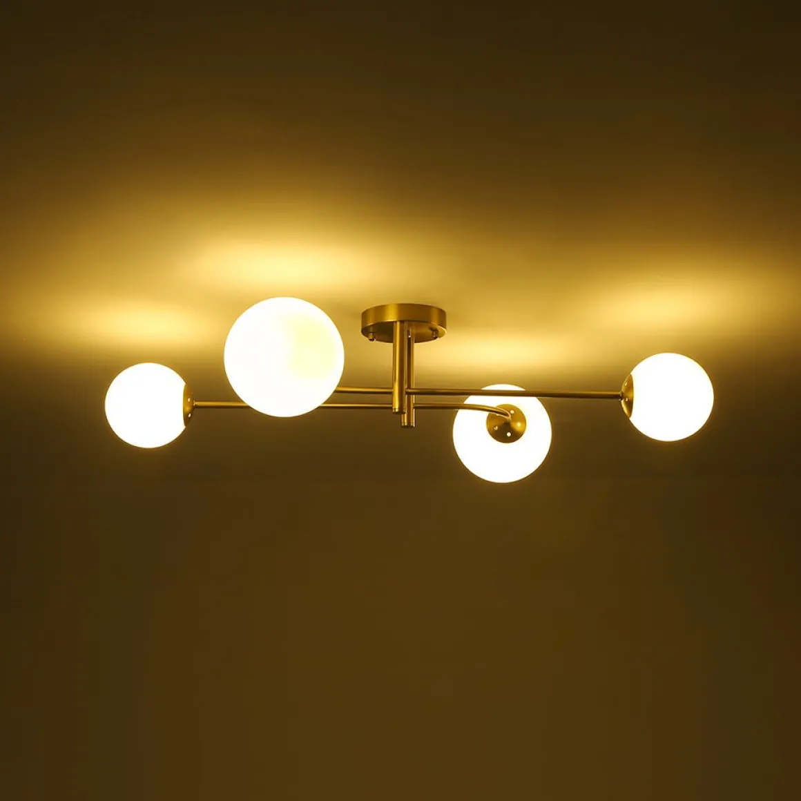 4-Light Minimalist Linear Sputnik Opal Glass Globe Semi Flush