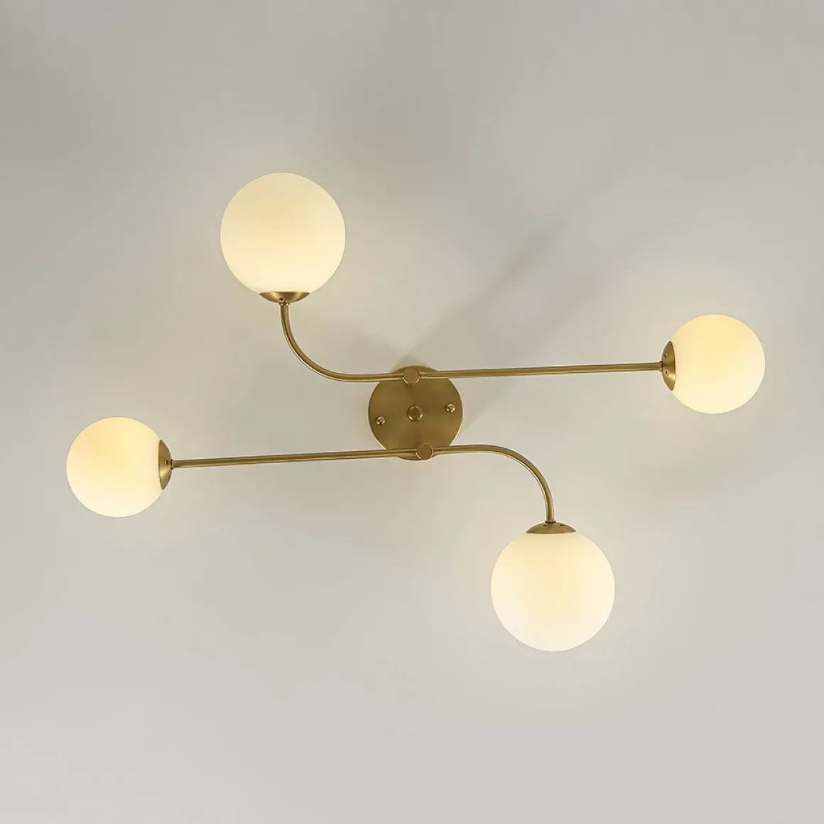 4-Light Minimalist Linear Sputnik Opal Glass Globe Semi Flush
