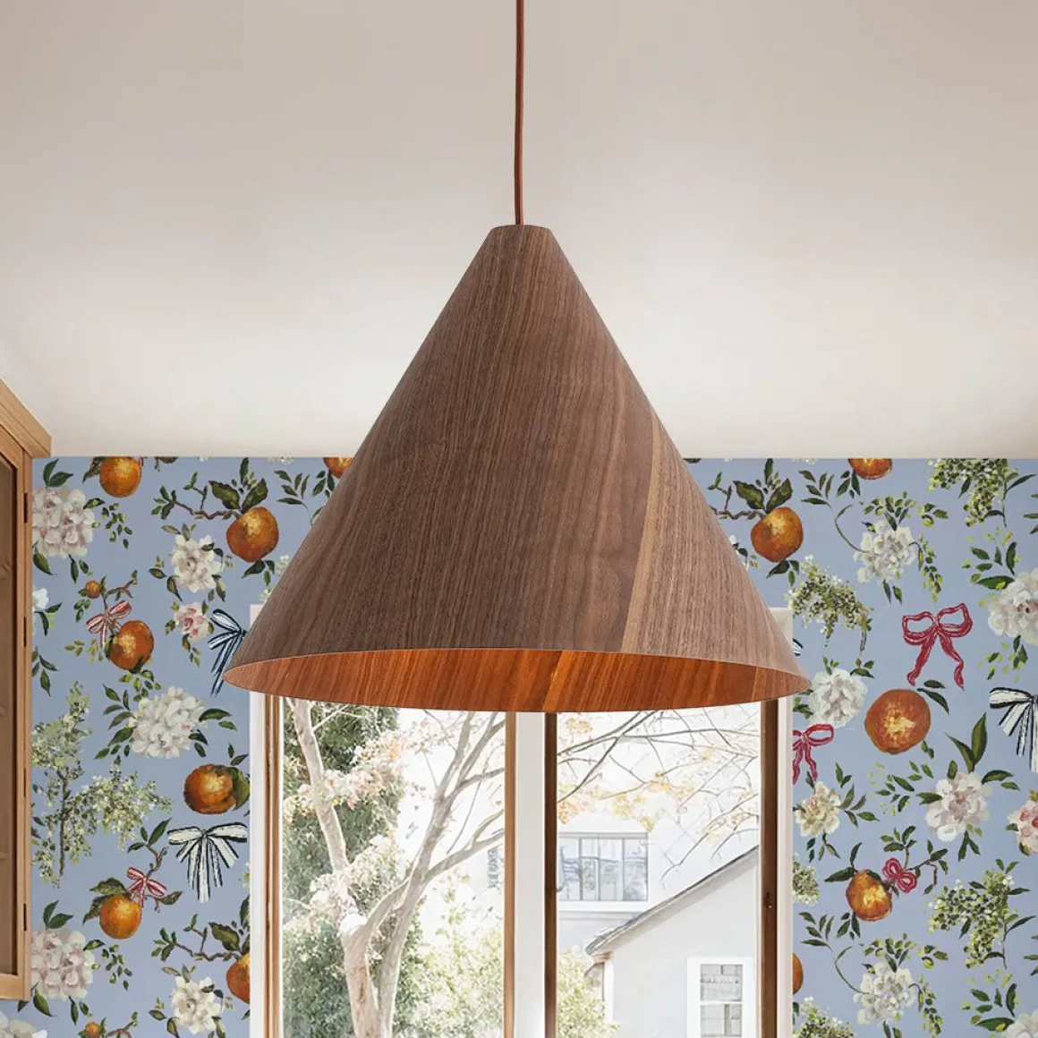 1-Light Modern Farmhouse Wood Grain Cone Kitchen Pendant