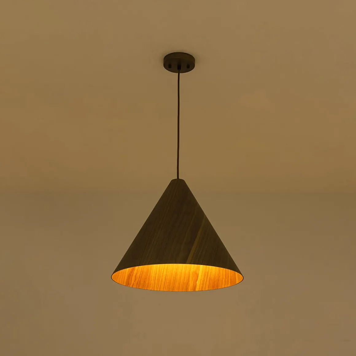 1-Light Modern Farmhouse Wood Grain Cone Kitchen Pendant
