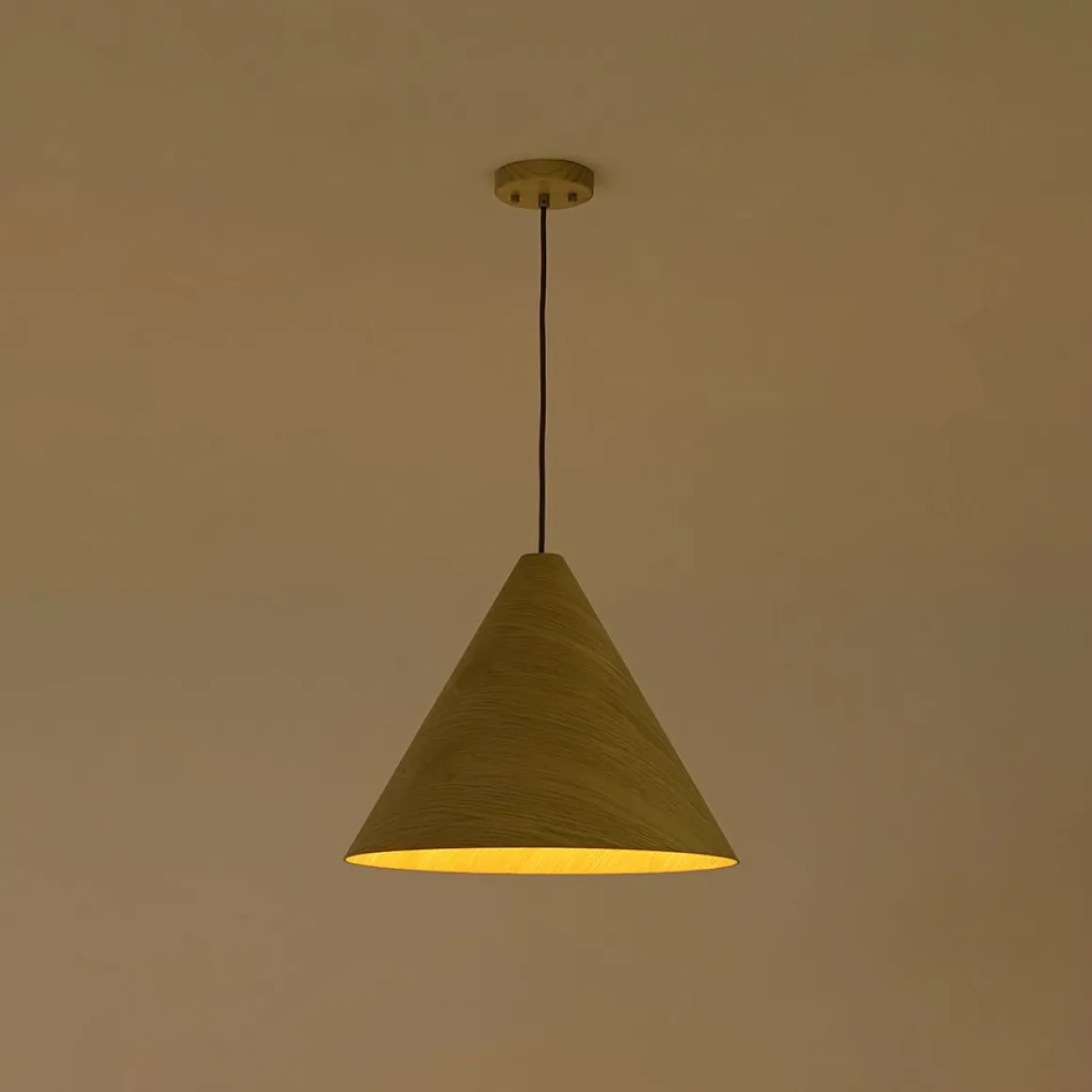 1-Light Modern Farmhouse Wood Grain Cone Kitchen Pendant