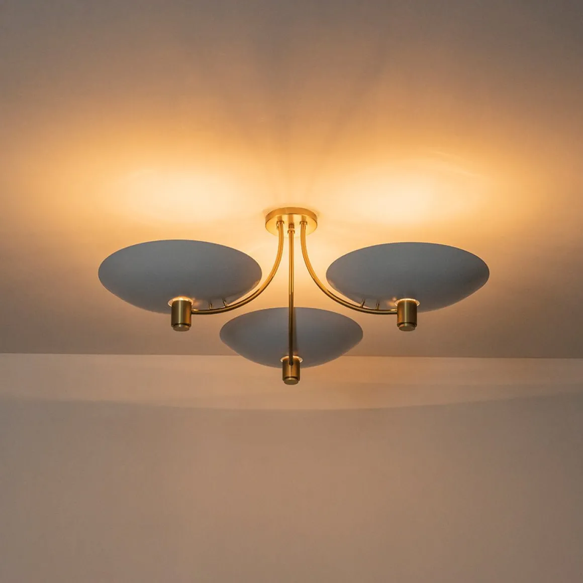 3-Light Modern Iron Brass White Saucer Semi Flush Mount
