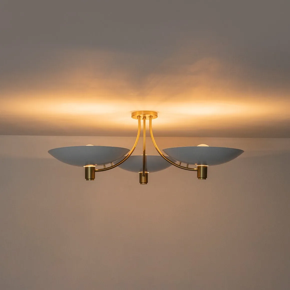 3-Light Modern Iron Brass White Saucer Semi Flush Mount