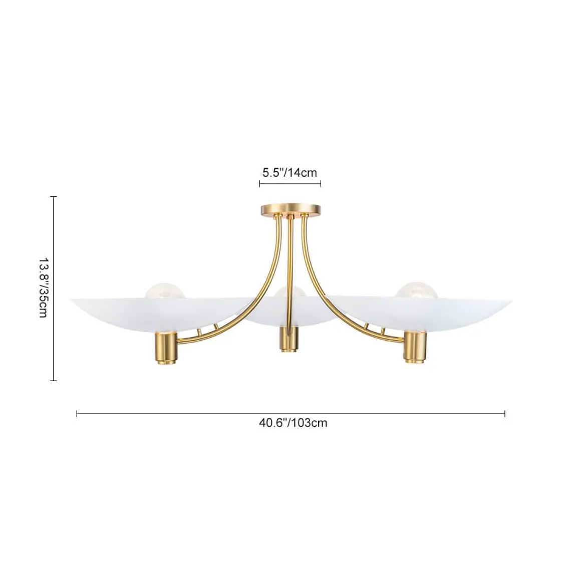3-Light Modern Iron Brass White Saucer Semi Flush Mount