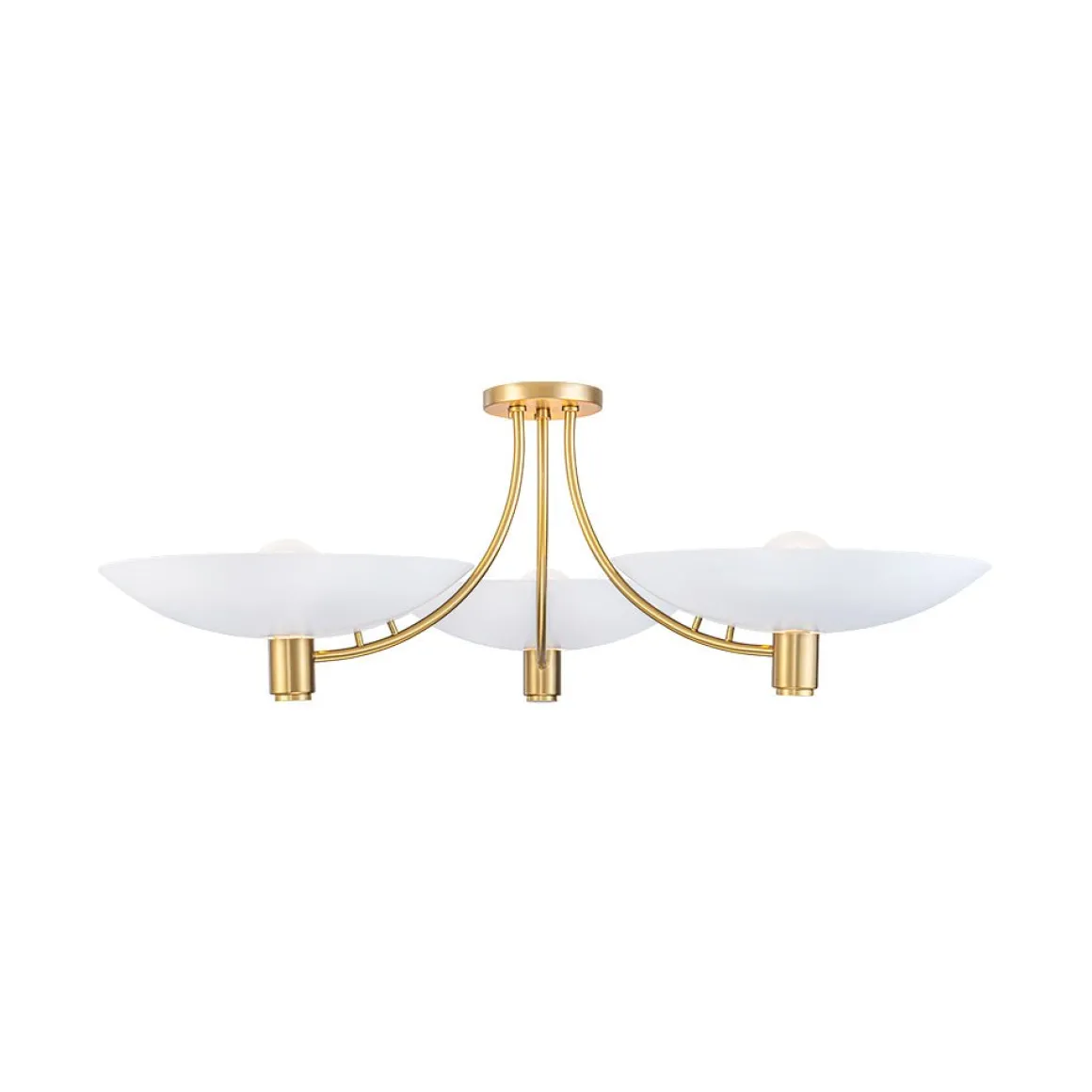 3-Light Modern Iron Brass White Saucer Semi Flush Mount