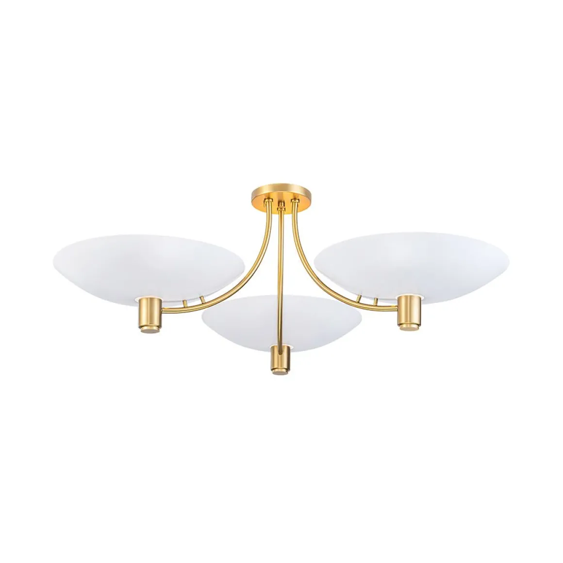 3-Light Modern Iron Brass White Saucer Semi Flush Mount