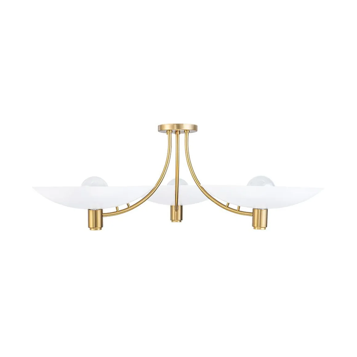 3-Light Modern Iron Brass White Saucer Semi Flush Mount