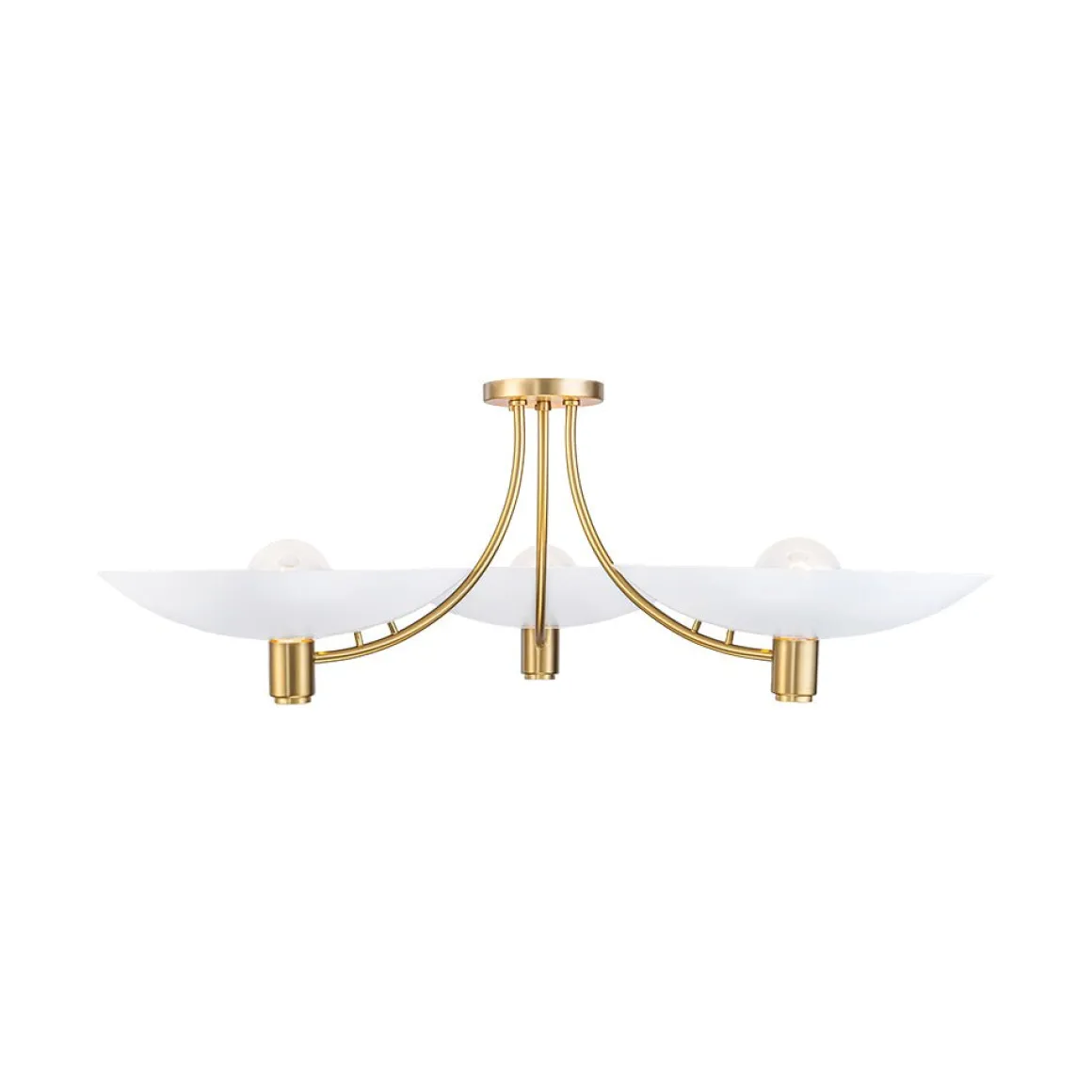 3-Light Modern Iron Brass White Saucer Semi Flush Mount