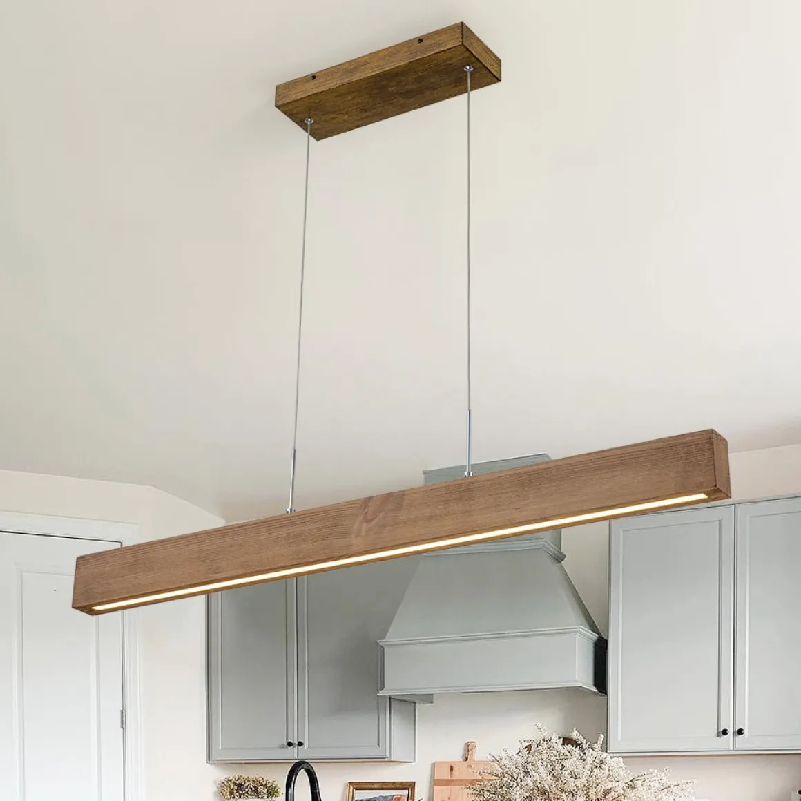 1-Light Modern Minimalist LED Wood Linear Chandelier