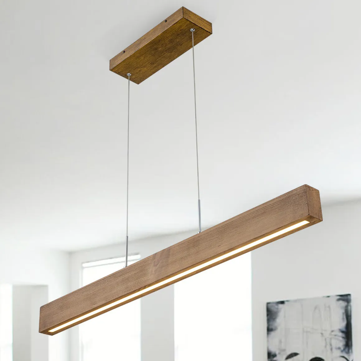 1-Light Modern Minimalist LED Wood Linear Chandelier