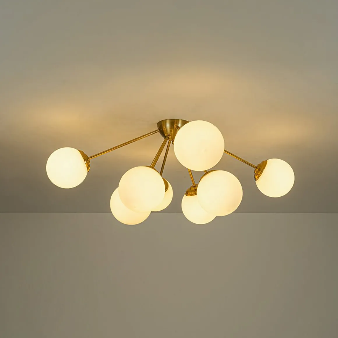 8-Light Opal Glass Bubble Sputnik Semi Flush Chandelier