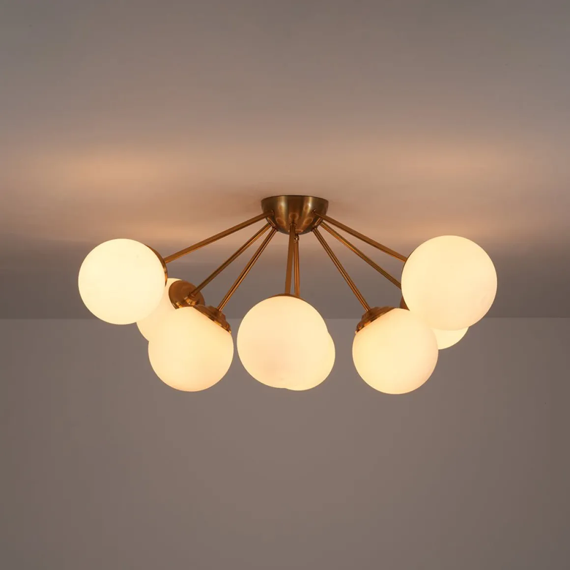 8-Light Opal Glass Bubble Sputnik Semi Flush Chandelier
