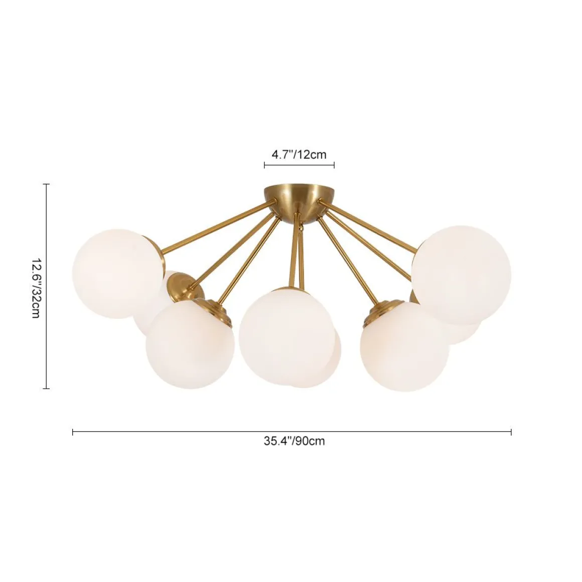 8-Light Opal Glass Bubble Sputnik Semi Flush Chandelier