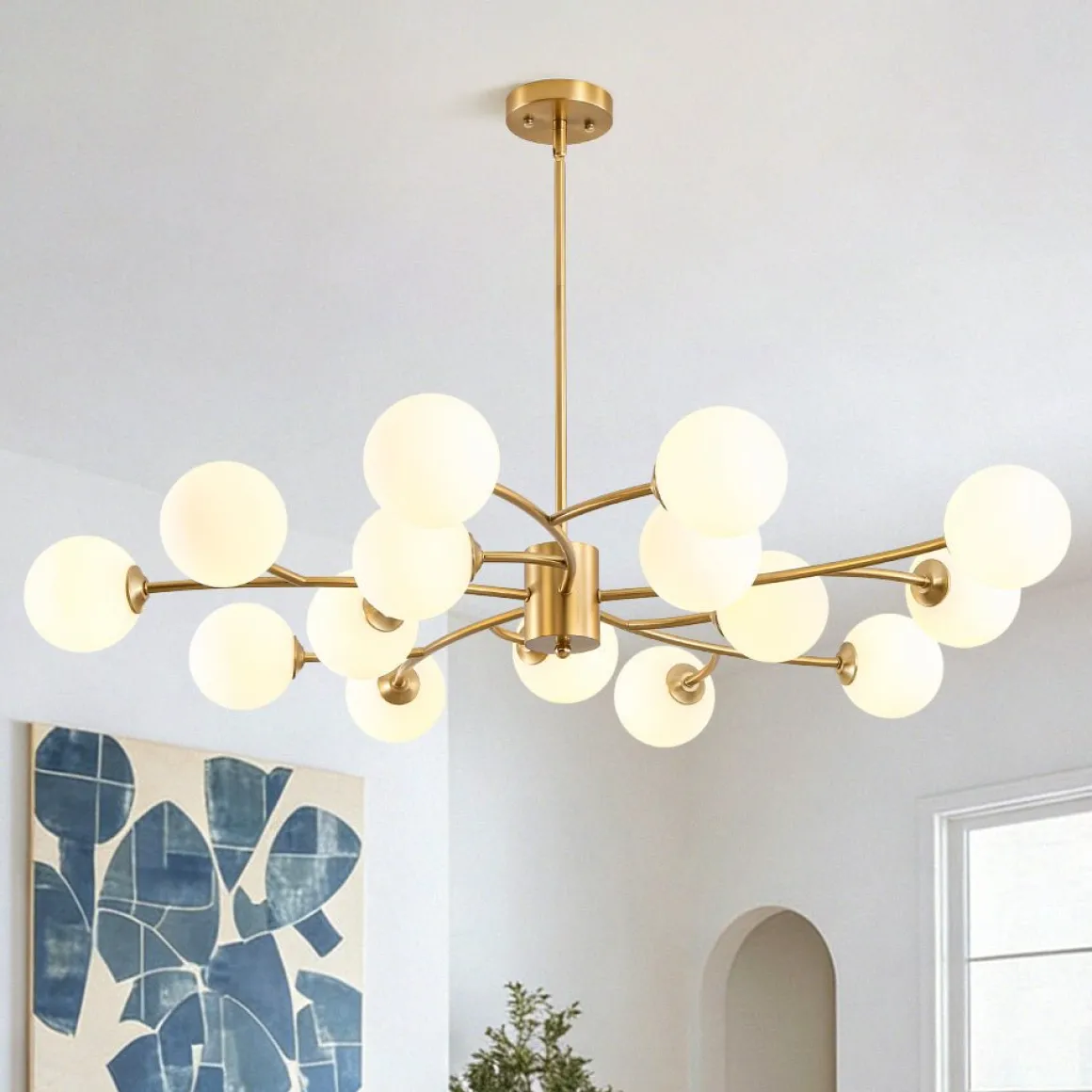 15-Light Opal Glass Globe Bubble Sputnik Branch Chandelier