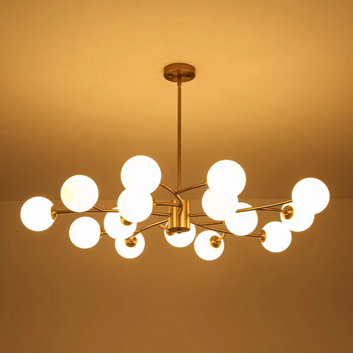 15-Light Opal Glass Globe Bubble Sputnik Branch Chandelier