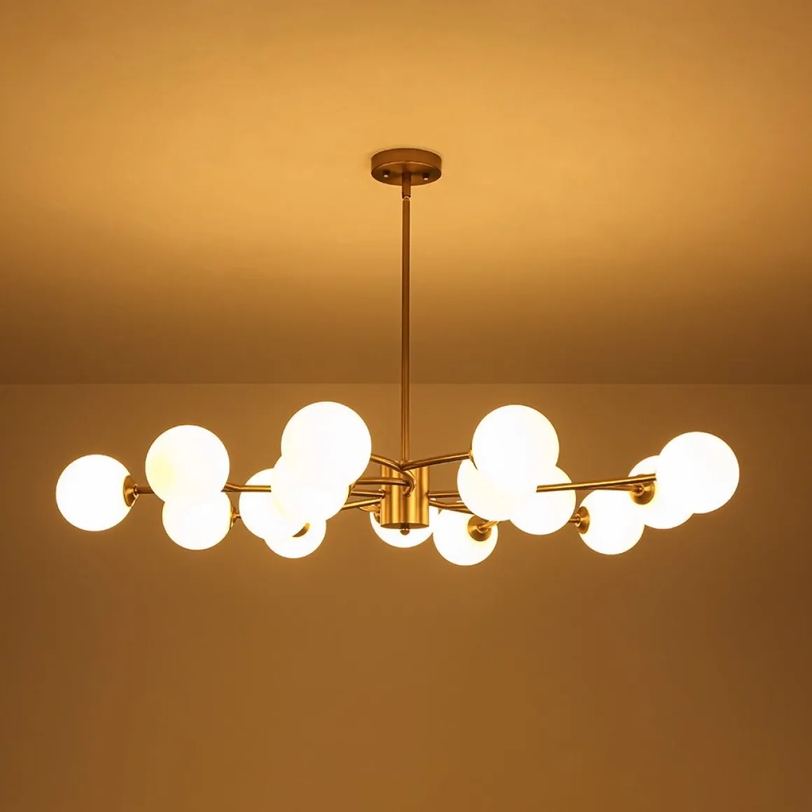15-Light Opal Glass Globe Bubble Sputnik Branch Chandelier