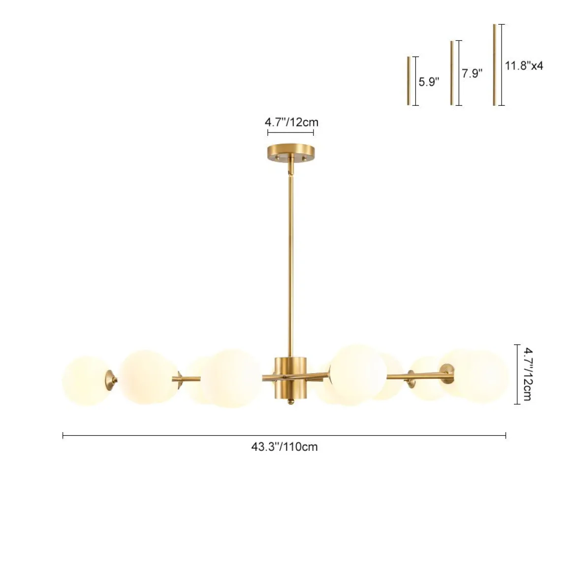 15-Light Opal Glass Globe Bubble Sputnik Branch Chandelier