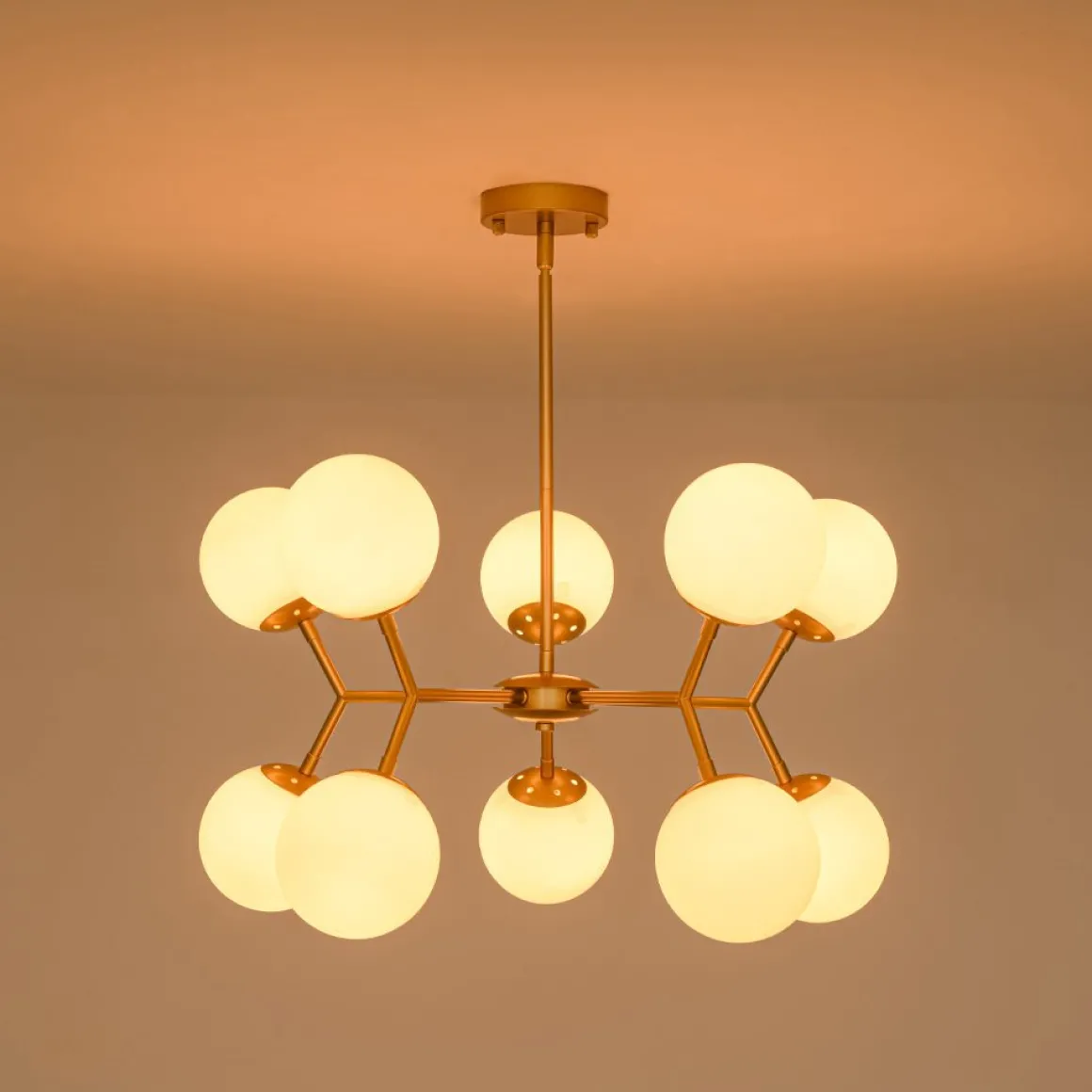 10-Light Opal Glass Globe Bubble Sputnik Branch Chandelier