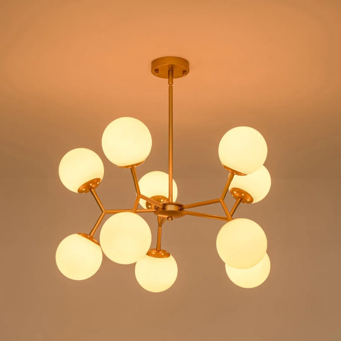 10-Light Opal Glass Globe Bubble Sputnik Branch Chandelier