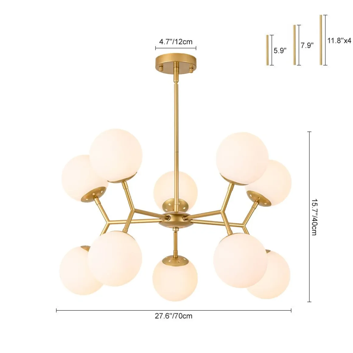 10-Light Opal Glass Globe Bubble Sputnik Branch Chandelier