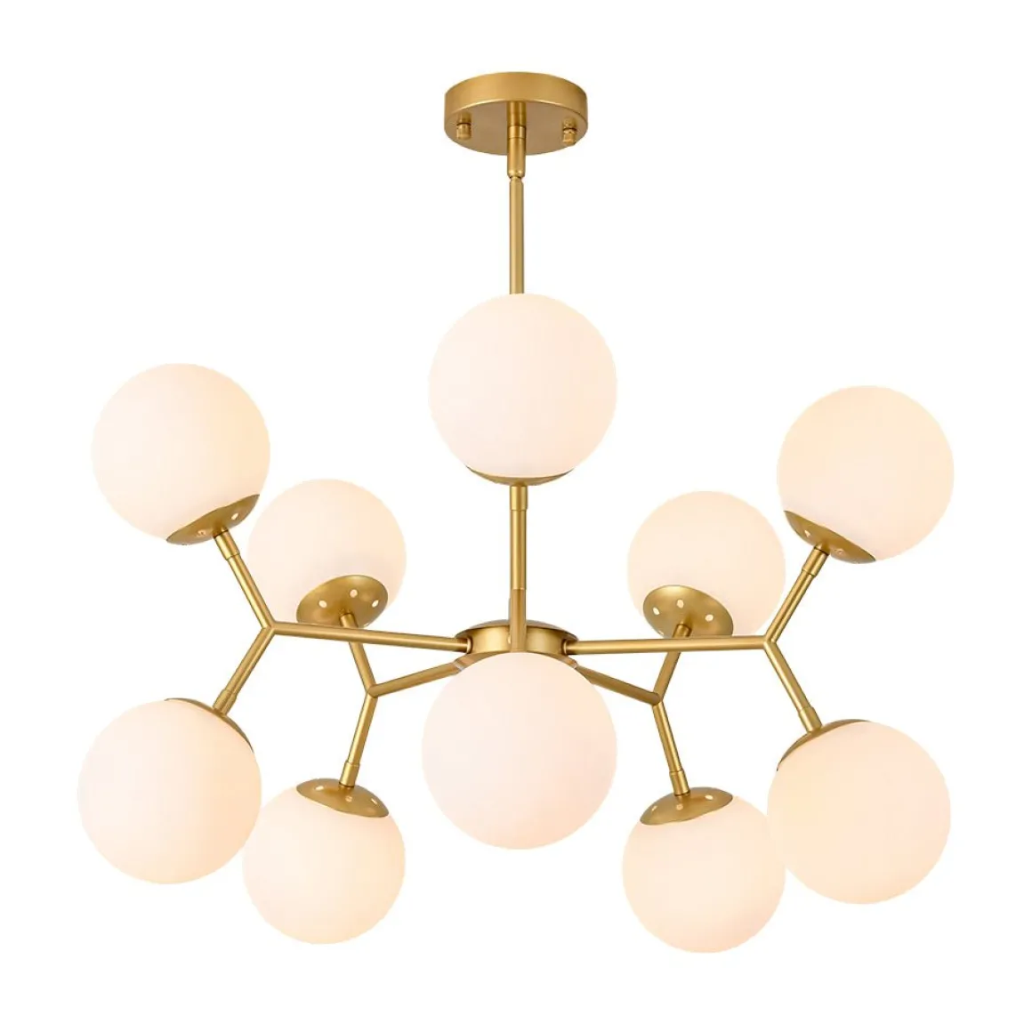 10-Light Opal Glass Globe Bubble Sputnik Branch Chandelier