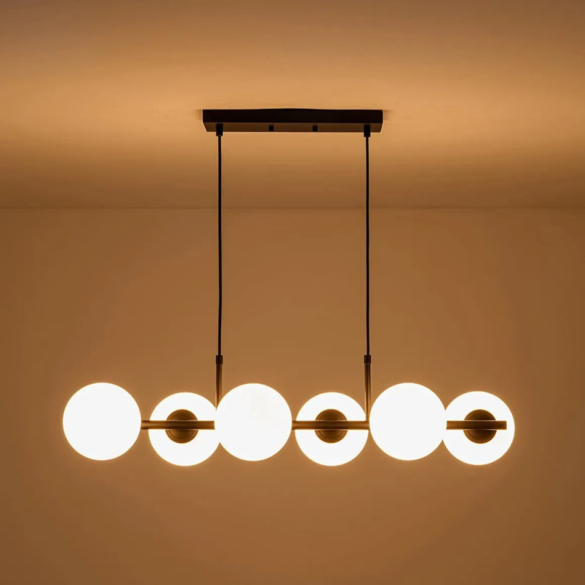 6-Light Opal Glass Globe Linear Island Chandelier